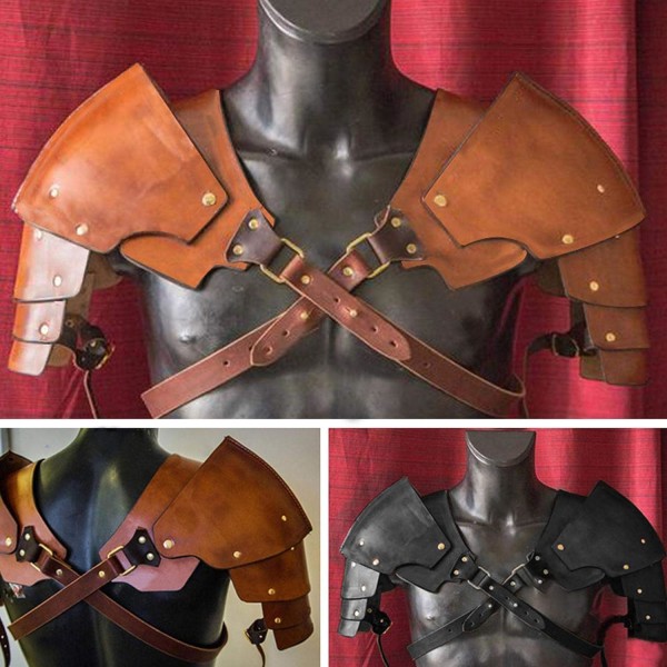Steampunk axelskydd för män i PU-läder, retro medeltida axelskydd, justerbart Black