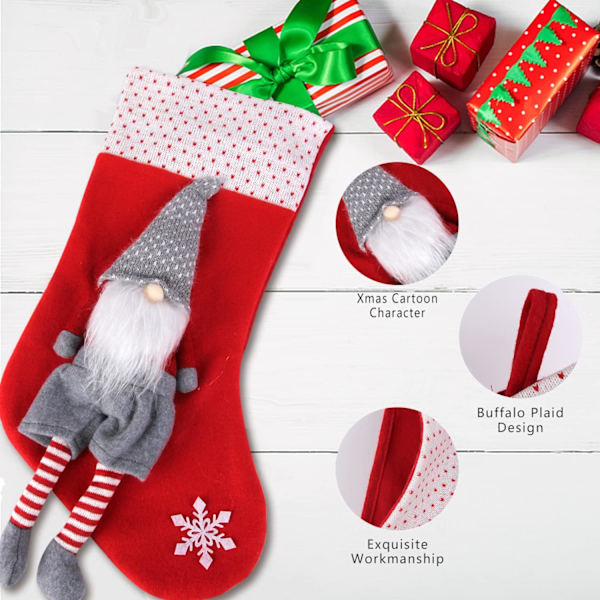 Julstrumpor 3-pack, 18'' Tomtestrumpor Dekorationer 3D Spishängande Strumpor Presentpåse (Stil8)