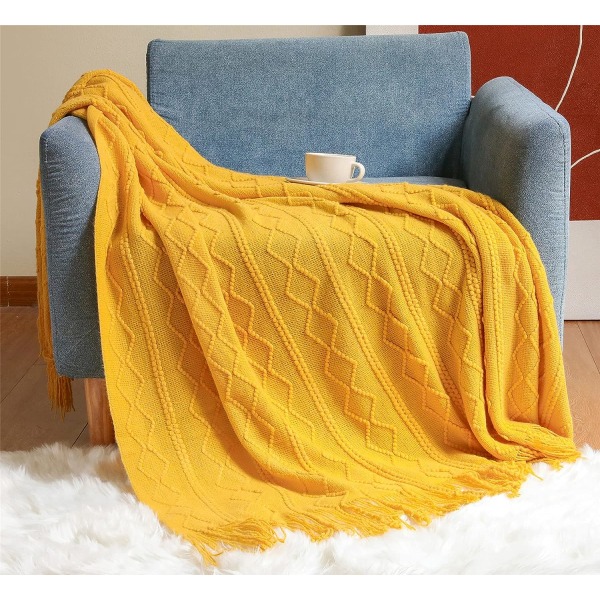 Mjuk stickad filt, vändbar filt, mjuk filt, gul 127*180cm - stil 2 color 4