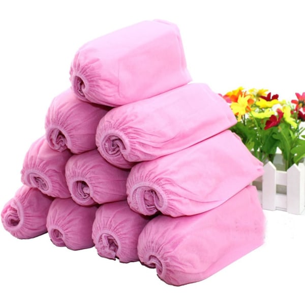 100 st engångsöverskor i non-woven-tyg, andningsbara, dammtäta, halkfria (rosa) Pink