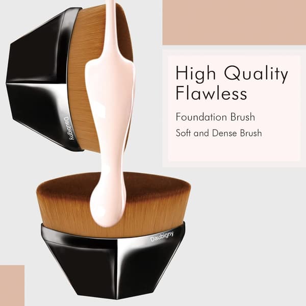 Foundation Makeup Brush Flat Head Kabuki Hexagonal Face Blush Liquid Foundation Brush for Blending Liquid with Protective Case (Black)
