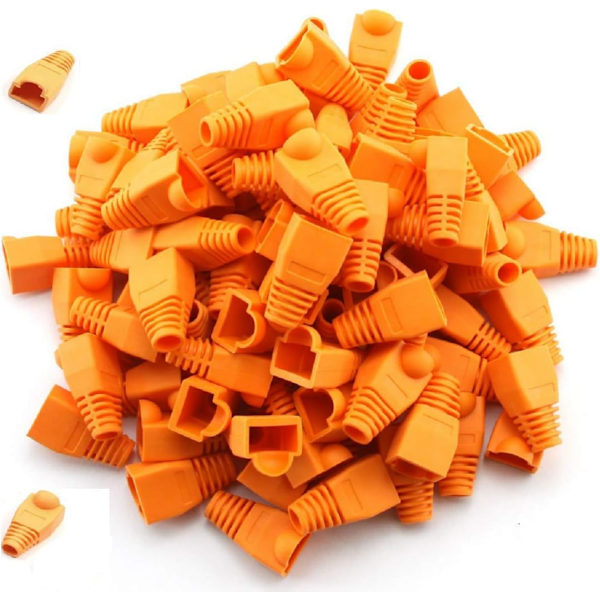 100 st RJ45-dragavlastningshylsor Ethernet-nätverkskontaktpluggsskydd Mjuk plast Orange