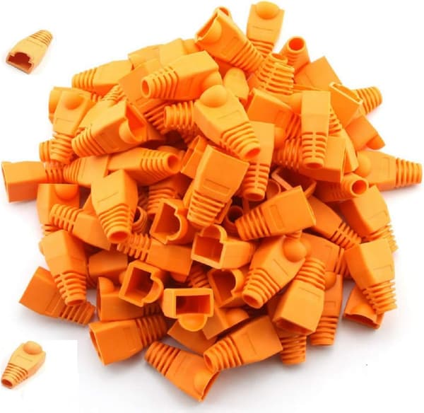 100 stk. RJ45 trækaflastningsstøvler Ethernet netværksstikdæksel blød plast Orange