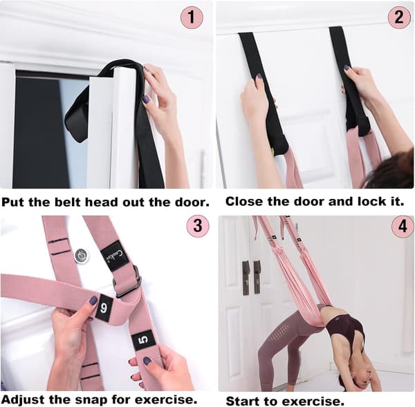 Benssträckare rem, backbend träningsbälte med dörrfäste, flexibilitetstränare stretchning（rosa）
