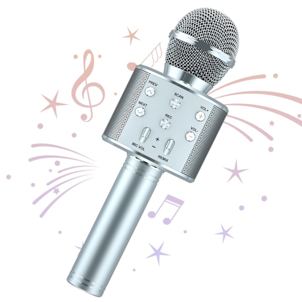 5 i 1 barn Bluetooth-mikrofon med högtalare, bärbar mikrofonleksak (silver)
