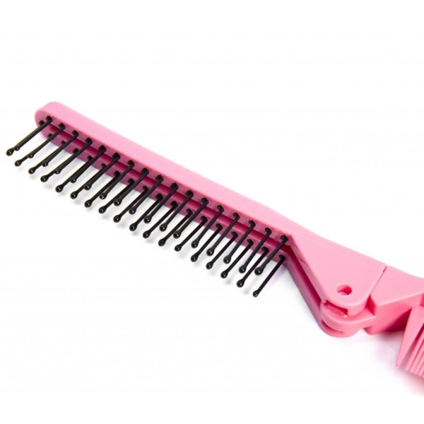 Bärbar hopfällbar hårborste, kompakt fickborste, dubbla ändar, antistatisk kam Pink