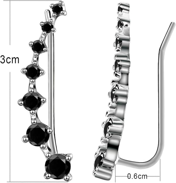 Sterling Sølv Fuld Diamant Øreringe Hypoallergene Øreringe (Sort Diamant) Black