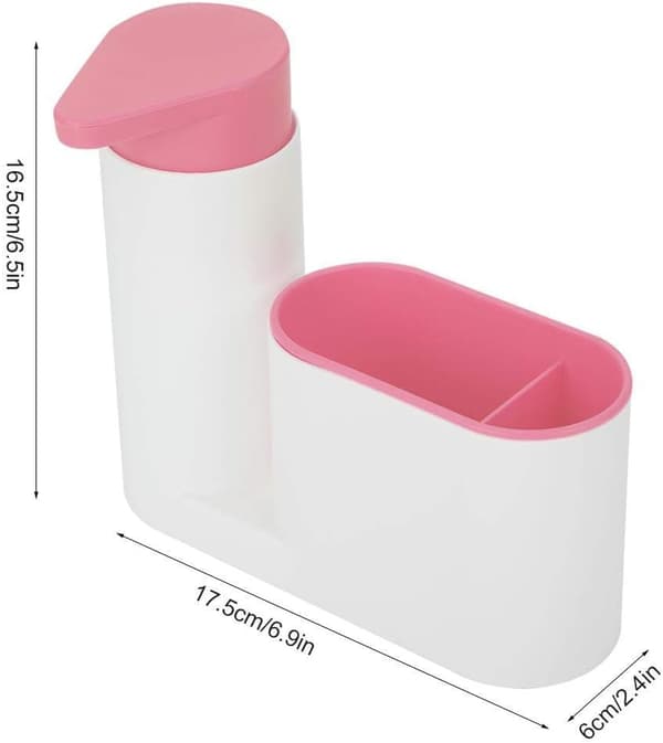 Monobloc vaskorganisator med såpedispenser, vaskemiddeldispenser 17,5 × 6 × 16,5 cm, (rosa) pink