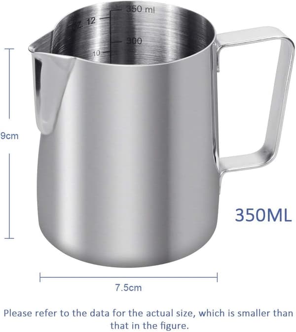 Mælkekande 350 ml / 12 FL.OZ rustfrit stål mælketank sølv (9 × 7,5 cm) 350ml