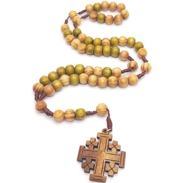 1 st träpärlor Rosenkrans kors halsband hänge katolskt flätat halsband religiösa smycken