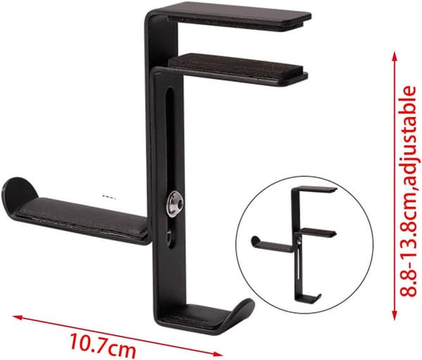 Pladsbesparende skrivebord dobbelt headset-stander, holdbar multifunktionel skridsikker desktop-hovedtelefonkrogmontering