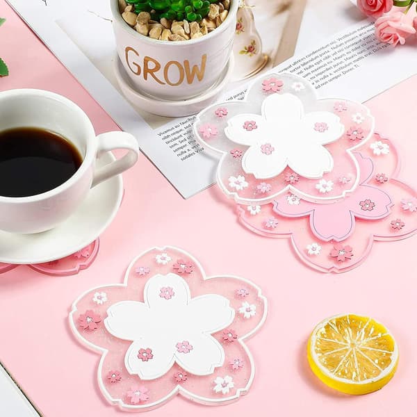 Kirsebærblomster Silikone Coasters til Cafe Bordmåtter Holdbare Skridsikre Dækkeservietter Sæt med 4