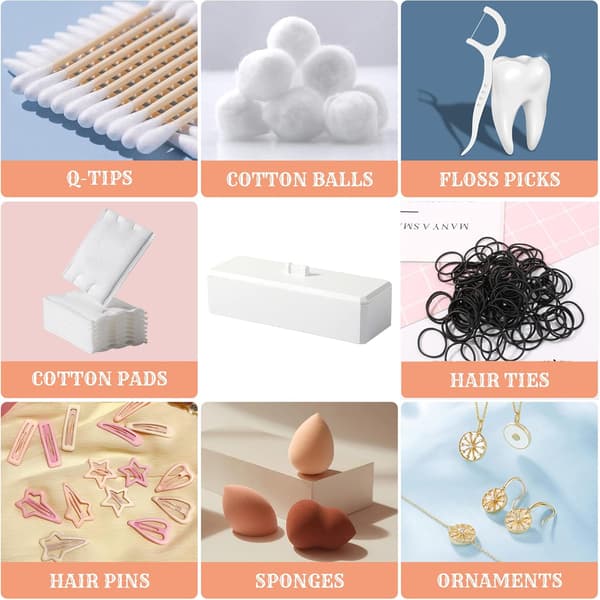 3-delt organiserer for bomullspinner, bomullsballer, Q-tips, bomullspads, holder i plastbeholder med lokk