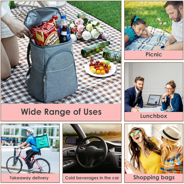 Isolerad kylväska Picknickryggsäck, stor läckagesäker lunchkylningsryggsäck för män kvinnor (20L- grå)