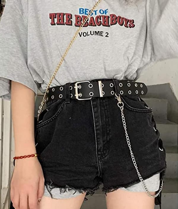 Kvinnors Punk PU Läderbälte Dubbla Öglor Justerbart Midjebälte Jeansbälte black