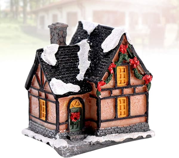 Jule-minilandsby, landskabsfigurer, urtepotte, fehave-tilbehør (tilfældig stil)
