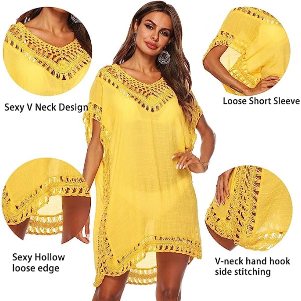 Strandklänning för kvinnor Bikini Cover Up Summer Poncho Beach Holiday Baddräkt V-ringad Bikini (gul) yellow