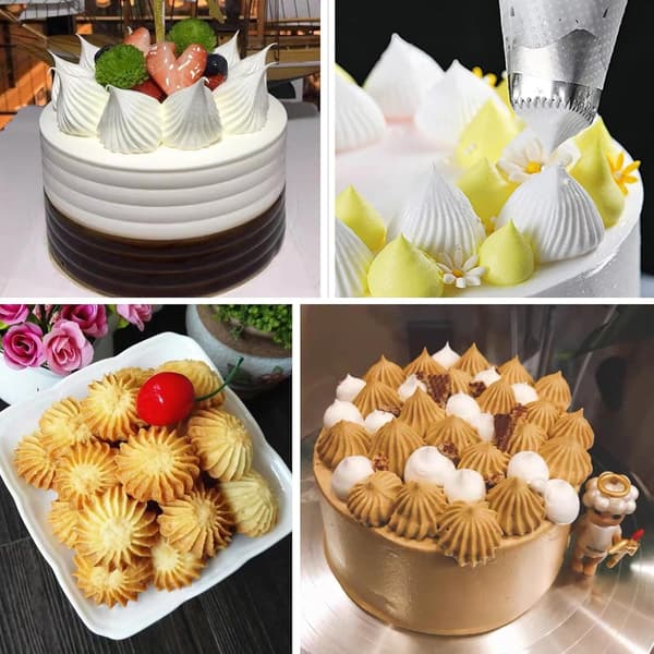 4 stk. X-Large Sprøjtedysesæt, Rustfrit Stål Firkantede Runde Glasur Dyser, Kagepynt Dyser til Cupcakes, Bagværk, Fondant Kager Pynt