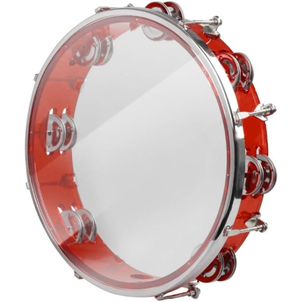 Tamburin justerbar ton handtrumma dubbelrad metallnivå handhållen slagverk (röd) Red