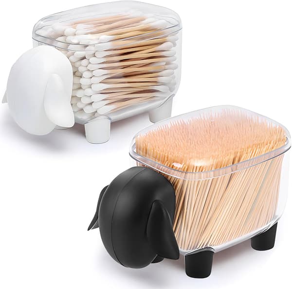 2 stk Q-tips-holderdispenser, saueformet bomullsholder, baderomsbeholdere for bomullspinner, bomullspads