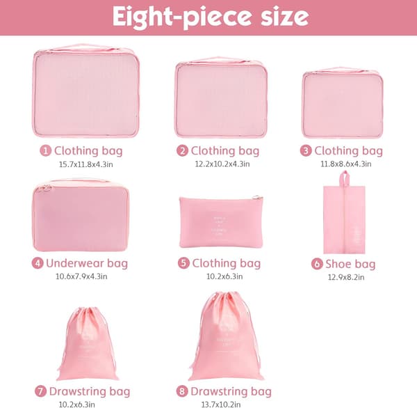8 st packningskuber för resväskor, reseväska med skoförvaring (rosa) Pink