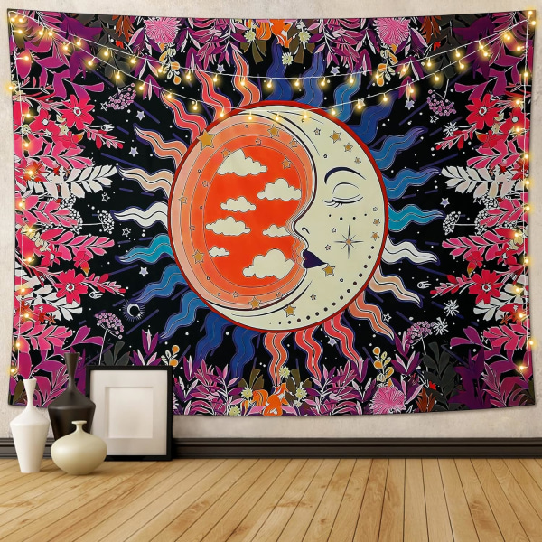 Sol och månsken färgglada trädgårdsmandala väntande psykedelisk gobeläng (trädgård, 148 x 200 cm)