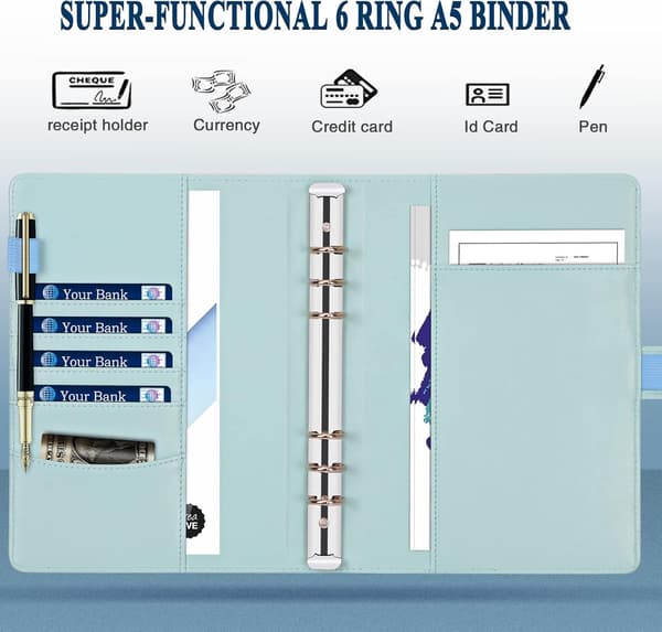 Læder A5 Ringbind Planner Notesbog Planner med Magnetisk Spænde (Indre Papir Ikke Inkluderet) - Blå Blue