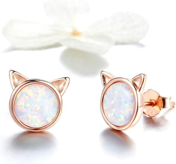 Opal Katteørestikker Dameøreringe Hypoallergene Øreringstilbehør (Sølv) Silver