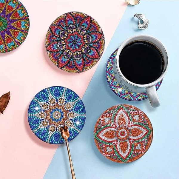 6 stykker diamantkunstskilte med støtte, diamantmaling, DIY mandala-herrer