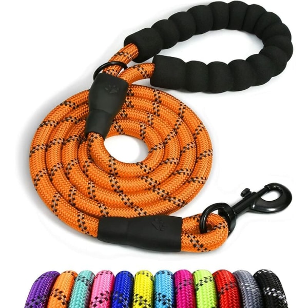 Hundlina i rep, hundledning i nylon med mjukt vadderat handtag och reflekterande trådar för valpar och små hundar, 150 cm x 1,2 cm, orange