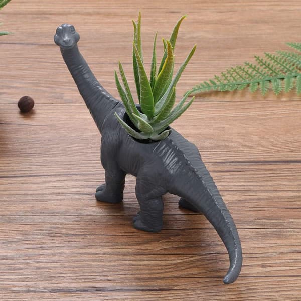 Mini Brachiosaurus Plastikkpotte med dreneringshull Vase Borddekorasjon (Grå) Grey