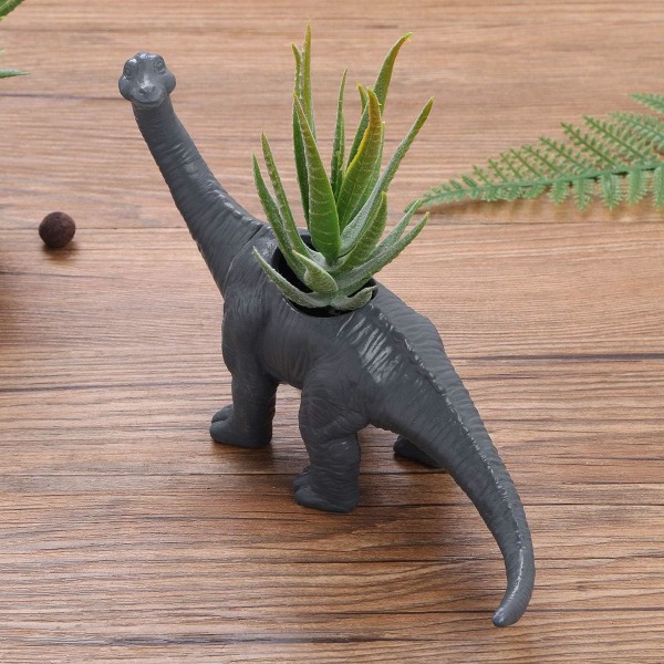 Mini Brachiosaurus Plastkruka Dräneringshål Vas Bord Dekoration (Grå) Grey