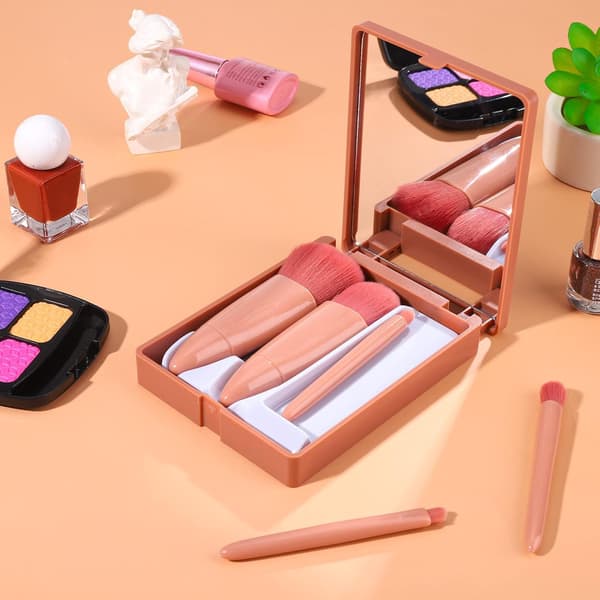 Bærbart makeupbørstesæt med spejletui 5 stk. professionelle makeupbørster