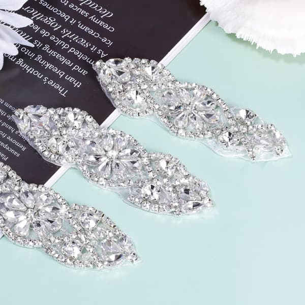 3 st Rhinestone Appliques, Rhinestone Strykjärn På Patch, Bling Rhinestone Patch(9,5 x 3 cm) silver