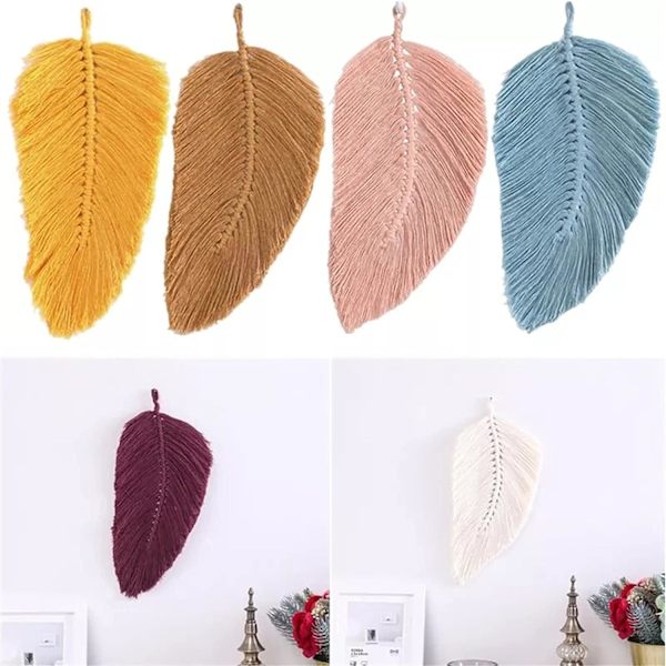2-pack Macrame väggdekoration Boho dekoration Blad vävd gobeläng för vardagsrumsdekoration (gul) Yellow