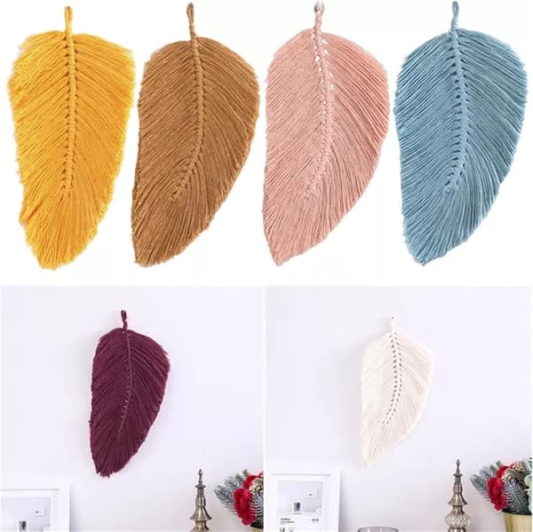2-pack Macrame väggdekoration Boho Dekoration Blad Vävda Gobeläng för Vardagsrumsdekoration (brun) Brown
