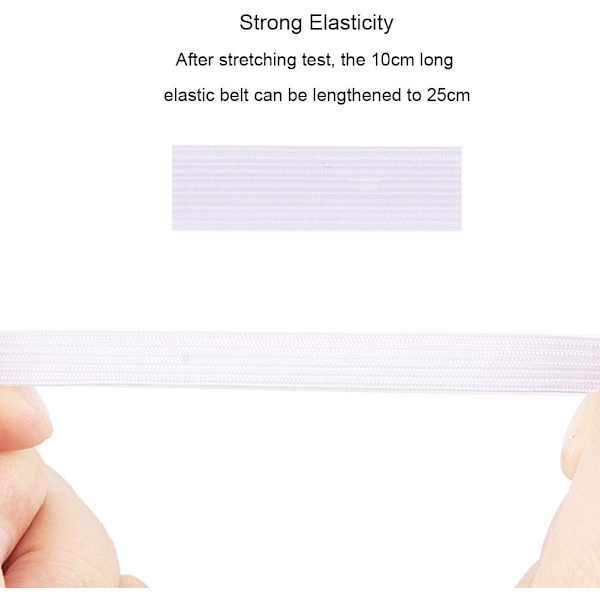 100 meter platt elastisk fibersnöre, 0,39 tum sy DIY stretchband snöre spole rulle (vit)