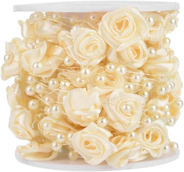 30m/rull 4mm Rose Kunstig Perletråd Perlekjede for DIY Bryllupsdekorasjon (Beige) Beige