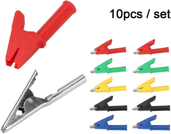 Metallkrokodilklämmor isolerade, 10-pack 4 mm banankontakt krokodilsäkerhetsklämma, 5 färger
