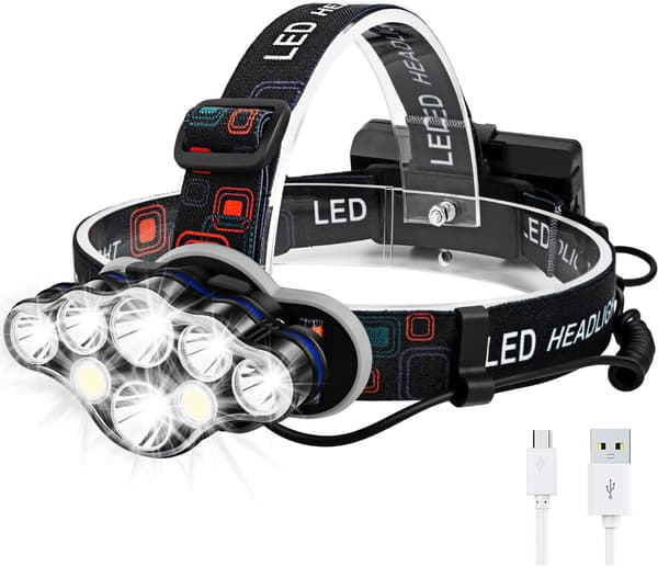 8LED USB oppladbar hodelykt IPX4 vanntett utendørs campinghodelykt