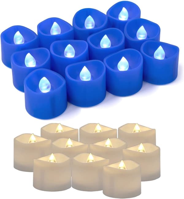 24 varmhvite LED-telys og 24 blå LED-telys, langvarige