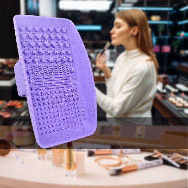 Silikonsminkborstrengöringsdyna, målarpenselrengöringsverktyg med ryggrem (lila) Purple