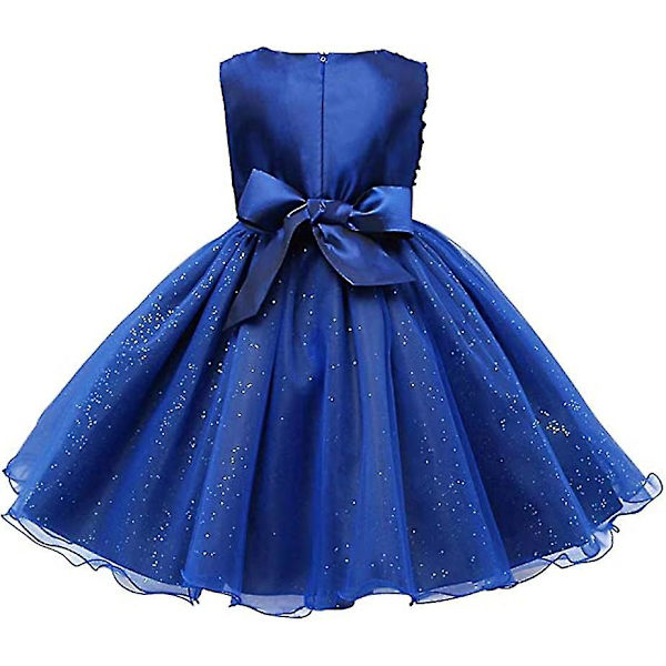 Flickor Mesh Båge Klänning Båge Ärmlös Tulle Spets Flickklänning (Mörkblå, 150CM) navy blue 150cm