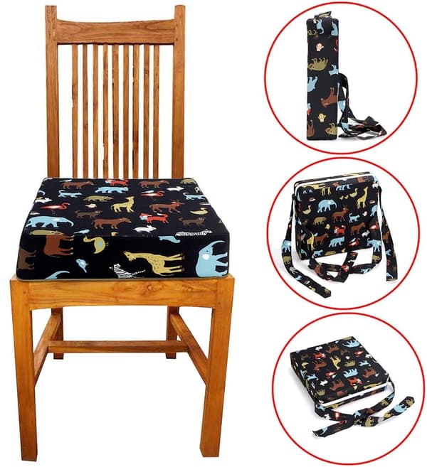 Avtakbar og vaskbar sittepute med stropper for barnestol (svart) Black
