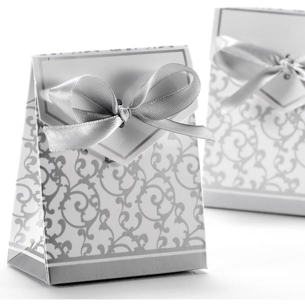Paket med 50 presentaskar med band (silver)