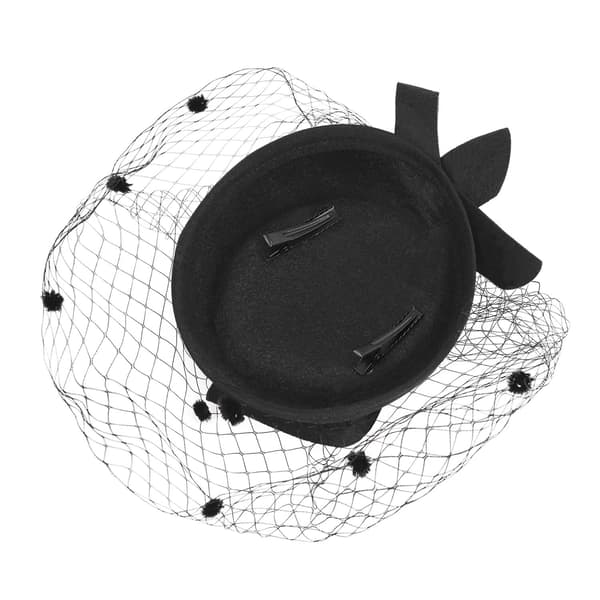 Mesh slør hat klip til kvinder, gallafest ansigtsdækning, mesh tophat hovedbeklædning (sort) Black