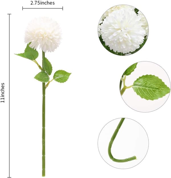 Kunstige blomster, 12 stk krysantemumkuler brudebukett (melkehvit) White