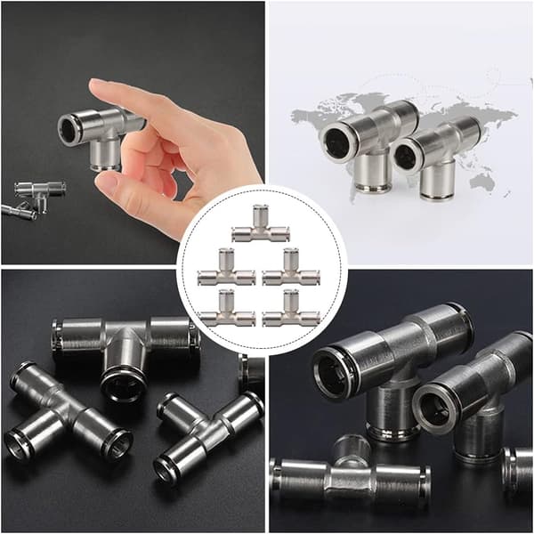 5 stk. pneumatiske T-samlinger, førsteklasses cylinderforbindere SMA-adapter Push-kobling rørfittings