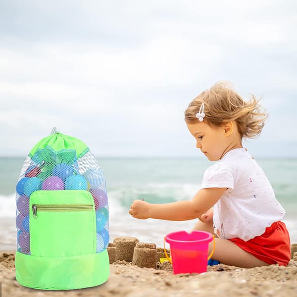 Strandveske i netting, sammenleggbar strandveske for leker