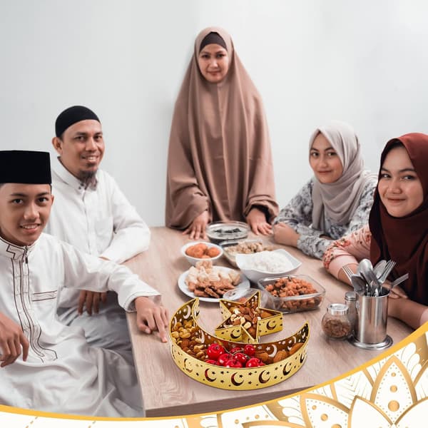 Photect Ramadan Eid Mubarak Dessert Serveringsbakke Måne og Stjerne Kage, Guld Pakke med 2